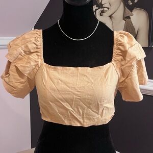 forever21 brown ruffle tie top xs